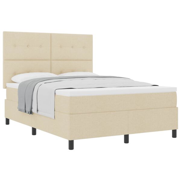 vidaXL Cama Box com colch&atilde;o com cabeceira Creme 160 x 200 cm tecido