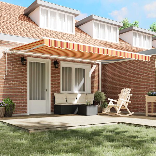 vidaXL Toldo Retr&aacute;til Manual Amarelo e Laranja 450 &times; 350 cm tecido