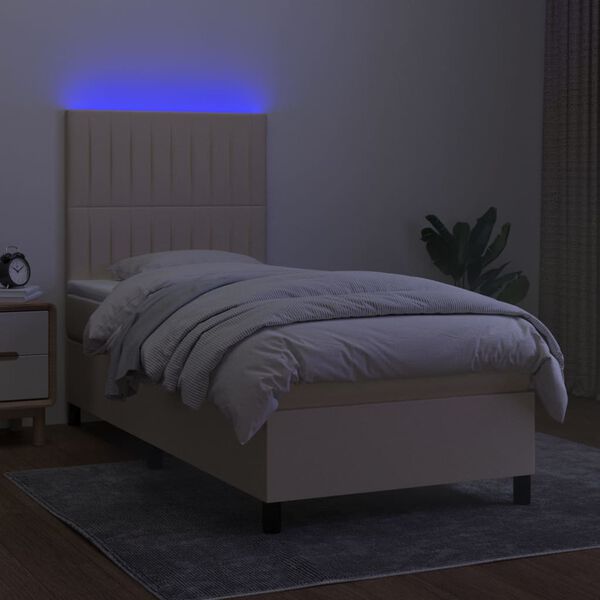 vidaXL Cama box spring c/ colch&atilde;o e LED 100x200 cm tecido cor creme