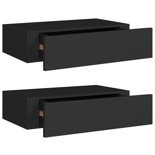 vidaXL Prateleiras de parede com gavetas 2 pcs MDF 40x23,5x10 cm preto