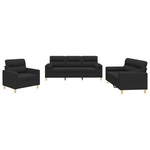 vidaXL 3 pcs conjunto de sof&aacute;s com almofadas tecido preto