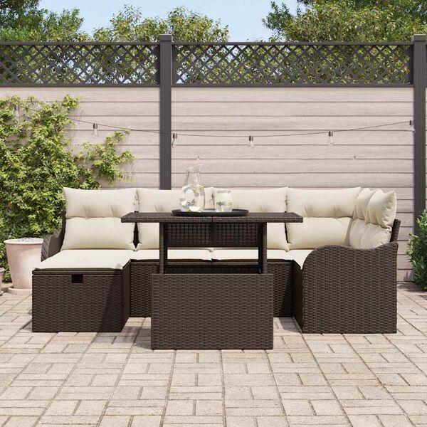 vidaXL Conjunto de Sof&aacute; de Jardim 7 pcs Castanho Rattan Sint&eacute;tico
