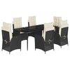 vidaXL 7 pcs conjunto de jantar p/ jardim c/ almofad&otilde;es vime PE preto