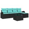 vidaXL Conjunto de Sof&aacute;s com almofada 6 pcs Preto e Turquesa vime PE