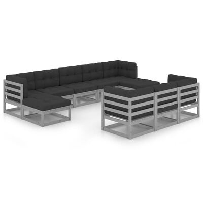 vidaXL 10pcs conjunto lounge de jardim + almofadões pinho maciço cinza