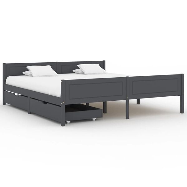vidaXL Estrutura cama c/ 2 gavetas 180x200cm pinho maci&ccedil;o cinza-escuro
