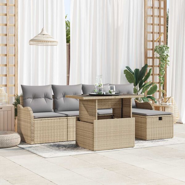 vidaXL Conjunto de Sof&aacute; de Jardim 6 pcs Bege Rattan Sint&eacute;tico