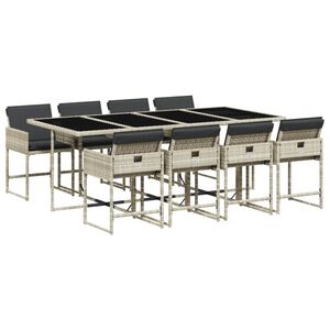 vidaXL 9 pcs conjunto de jantar p/ jardim c/ almofad&otilde;es cinzento claro