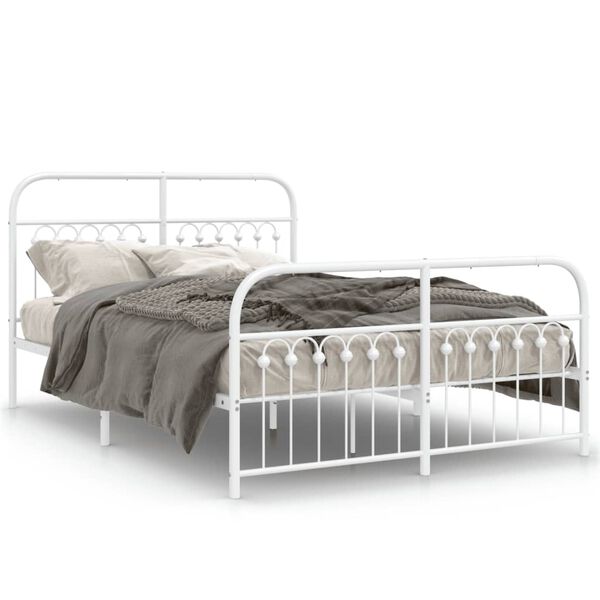 vidaXL Estrutura de cama com cabeceira e p&eacute;s 137x190 cm metal branco
