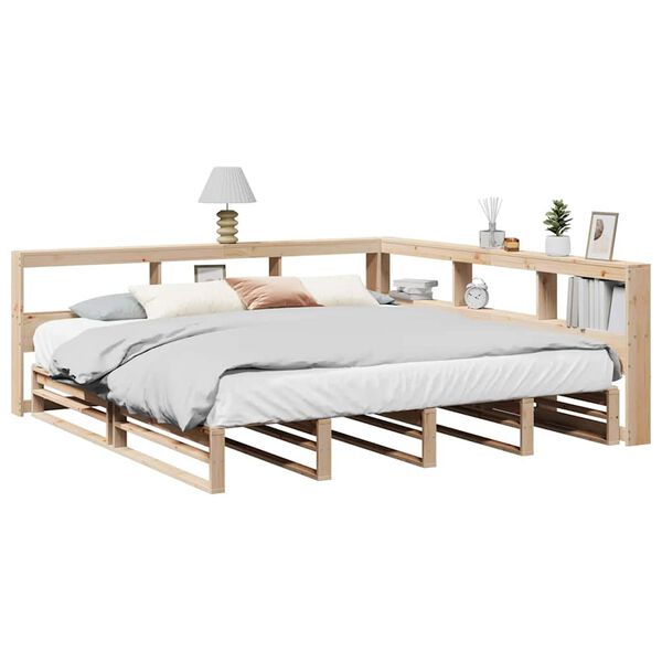 vidaXL Cama com estante sem colch&atilde;o 200x200 cm pinho maci&ccedil;o