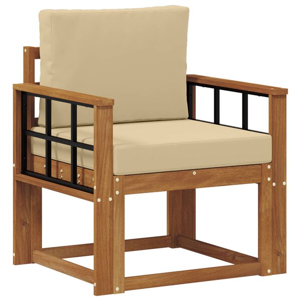 vidaXL Sof&aacute; exterior Madeira de Ac&aacute;cia maci&ccedil;a e Poli&eacute;ster Natural