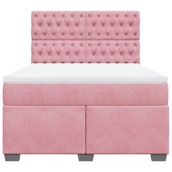 vidaXL Cama com molas/colch&atilde;o 160x200 cm veludo rosa