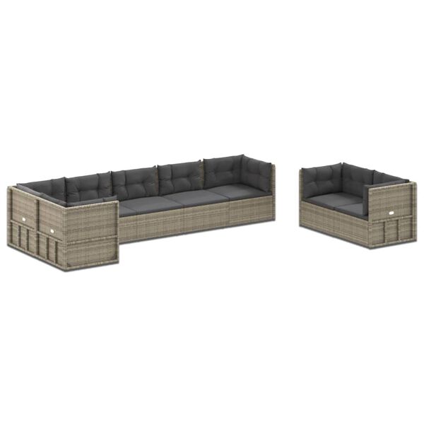 vidaXL 8 pcs conjunto lounge de jardim c/ almofad&otilde;es vime PE cinzento
