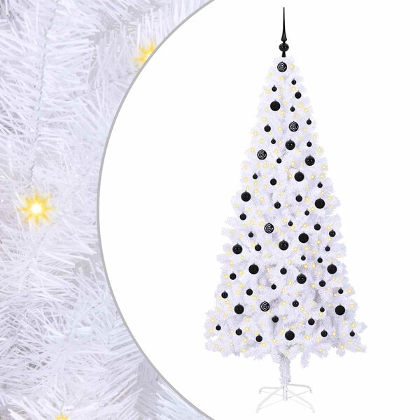 vidaXL Árvore de Natal Artificial com 300 LEDs Branco 210 cm PVC e Aço
