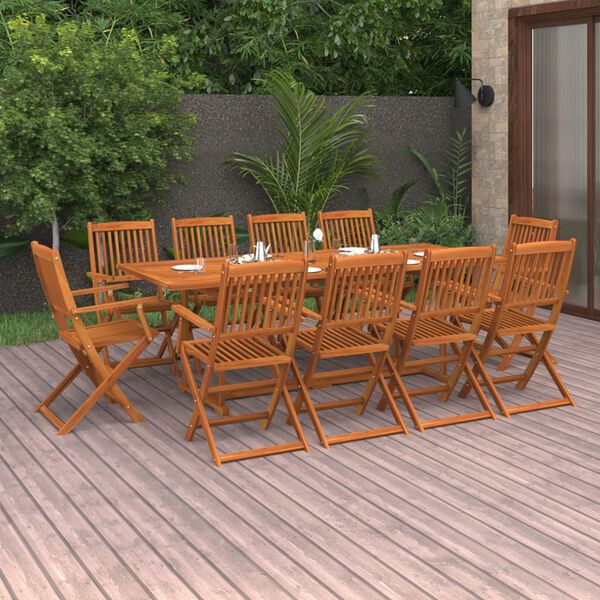 vidaXL 11 pcs conjunto de jantar para jardim 220x90x75cm ac&aacute;cia maci&ccedil;a