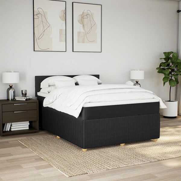 vidaXL Cama com molas/colch&atilde;o 160x200 cm tecido preto