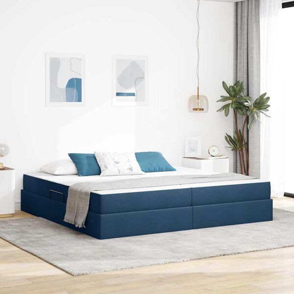 vidaXL Cama com arruma&ccedil;&atilde;o e colch&atilde;o Azul 200 x 200 cm Poli&eacute;ster