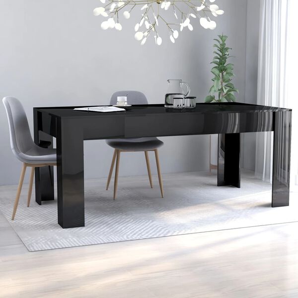 vidaXL Mesa de jantar 180x90x76 cm contraplacado preto brilhante
