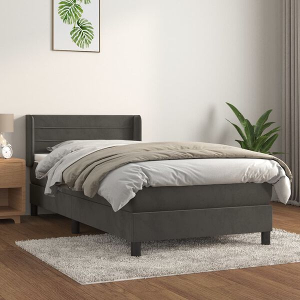 vidaXL Cama com molas/colch&atilde;o 90x200 cm veludo cinza-escuro