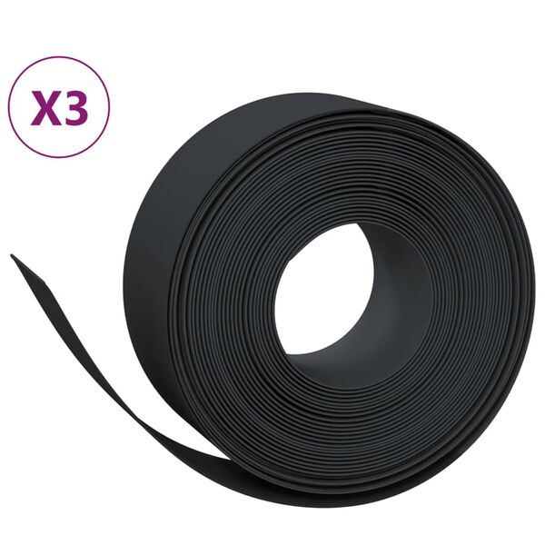 vidaXL Bordas de jardim 3 pcs 10 m 20 cm polietileno preto