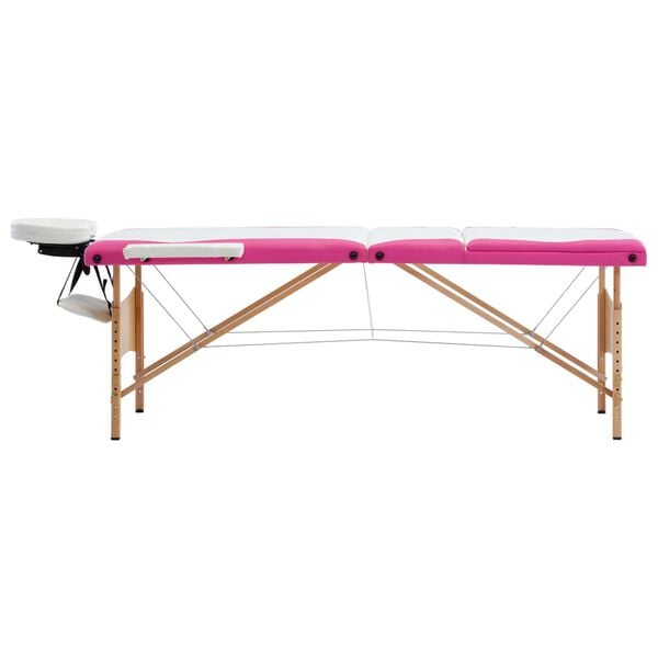 vidaXL Mesa de massagens dobr&aacute;vel 3 zonas madeira branco e rosa