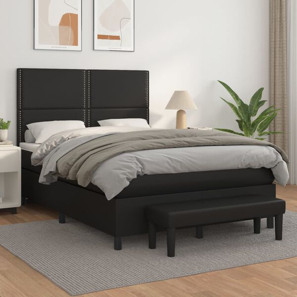 vidaXL Cama com molas/colch&atilde;o 140x200 cm couro artificial preto