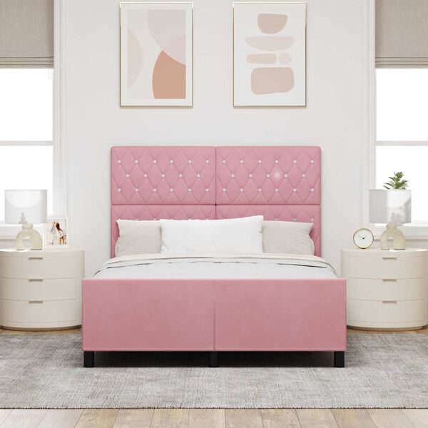 vidaXL Cama Box com cabeceira Rosa 140 x 200 cm Veludo