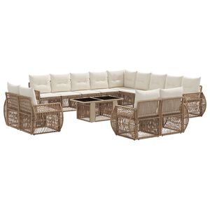 vidaXL Conjunto de Sof&aacute; de Jardim 14 unid. Bege e Branco Creme vime PE