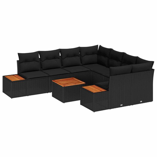vidaXL Conjunto de Sof&aacute; de Jardim 9 pcs Preto Rattan Sint&eacute;tico
