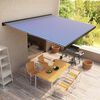 vidaXL Toldo motorizado com caixa 500x300 cm azul e branco