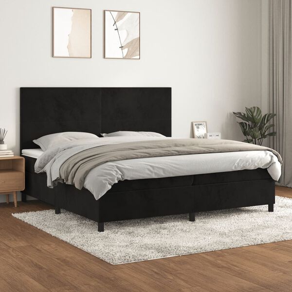 vidaXL Cama com molas/colch&atilde;o 200x200 cm veludo preto