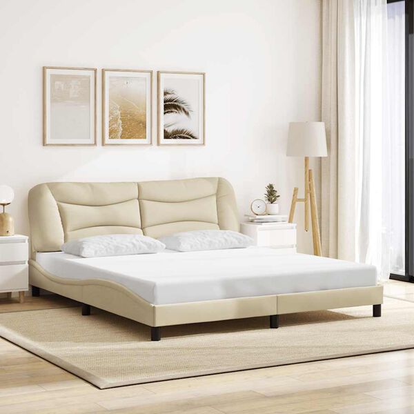 vidaXL Estrutura de cama sem colch&atilde;o Hvar 180x200 cm tecido cor creme