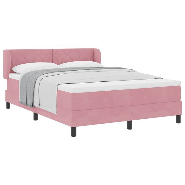 vidaXL Cama Box com colch&atilde;o com cabeceira Rosa 160 x 200 cm Veludo