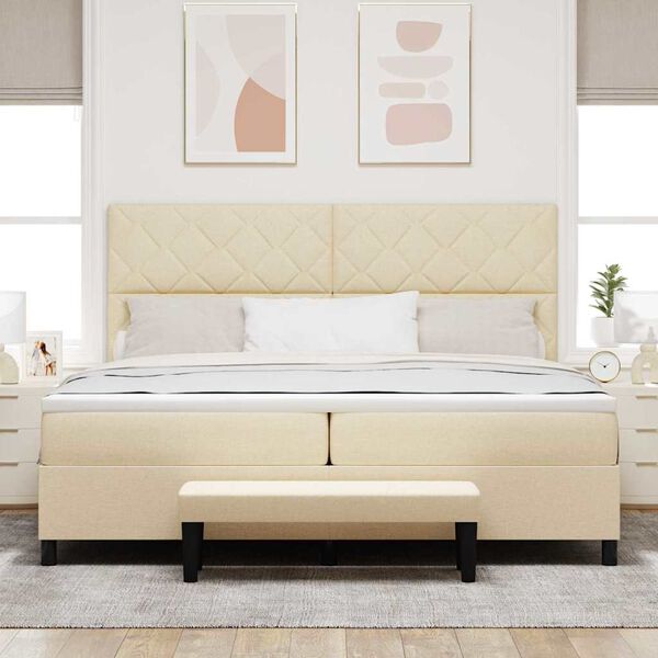vidaXL Cama Box com colch&atilde;o com cabeceira Creme 200 x 200 cm tecido