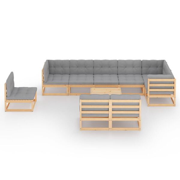 vidaXL 10 pcs conjunto lounge de jardim c/ almofad&otilde;es pinho maci&ccedil;o