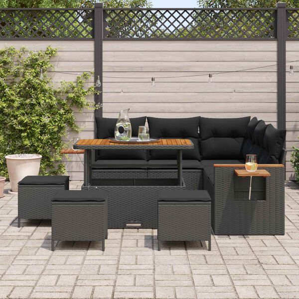 vidaXL Conjunto de Sof&aacute; de Jardim com almofada 9 pcs Preto