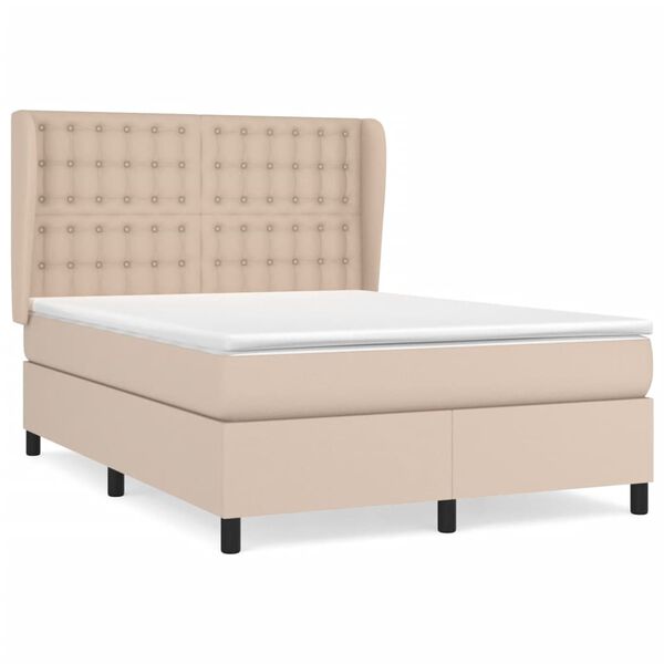vidaXL Cama com molas/colch&atilde;o 140x190 cm couro artificial cappuccino