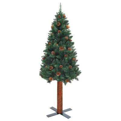 vidaXL Árvore de Natal fina pré-iluminada com bolas 210 cm PVC verde