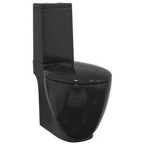 vidaXL Sanita WC redonda cer&acirc;mica c/ descarga &aacute;gua inferior preto