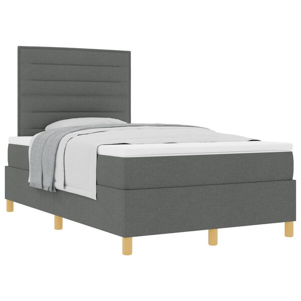 vidaXL Cama Box com colch&atilde;o Cinza Escuro 120 x 200 cm tecido