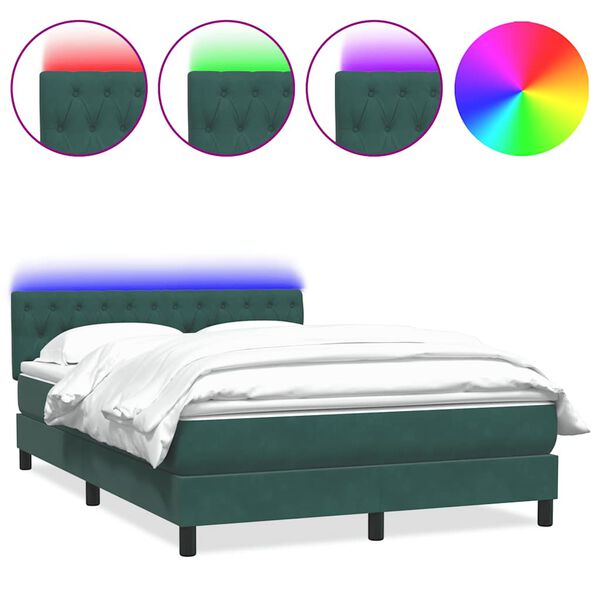 vidaXL Cama box spring c/ colch&atilde;o e LED 160x220 cm veludo verde-escuro