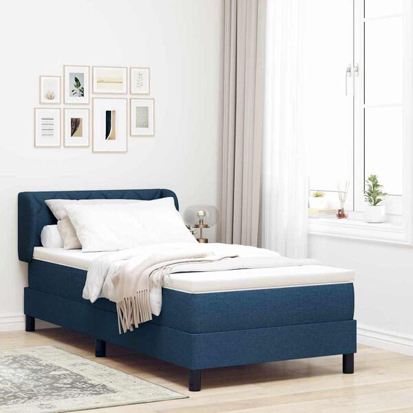 vidaXL Cama Box com colch&atilde;o com cabeceira Azul 100 x 200 cm tecido