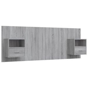 vidaXL Cabeceira cama + arm&aacute;rios madeira processada sonoma cinzento