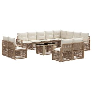 vidaXL Conjunto de Sof&aacute; de Jardim 13 unid. Bege e Branco Creme vime PE