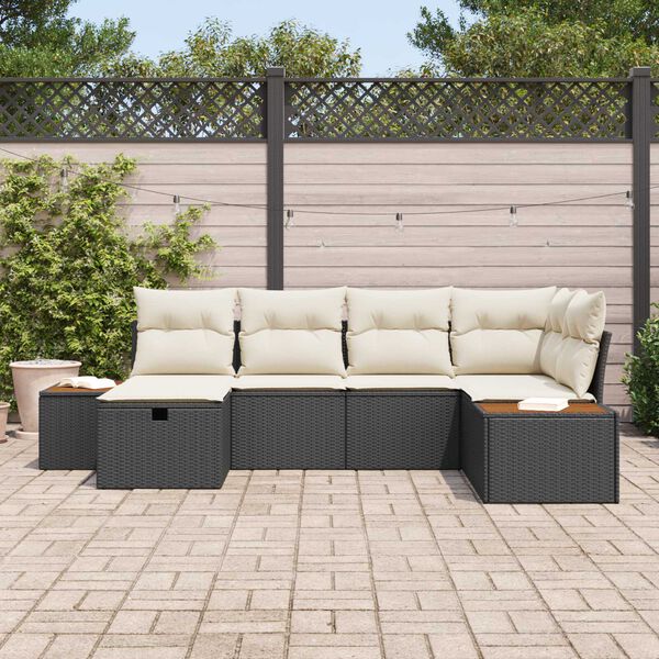 vidaXL Conjunto de Sofá de Jardim com almofada 6 pcs Preto vime PE