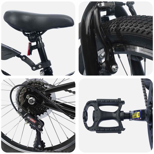 vidaXL Bicicleta Infantil 24 Polegadas 6-Speed para 8-12 anos Preto