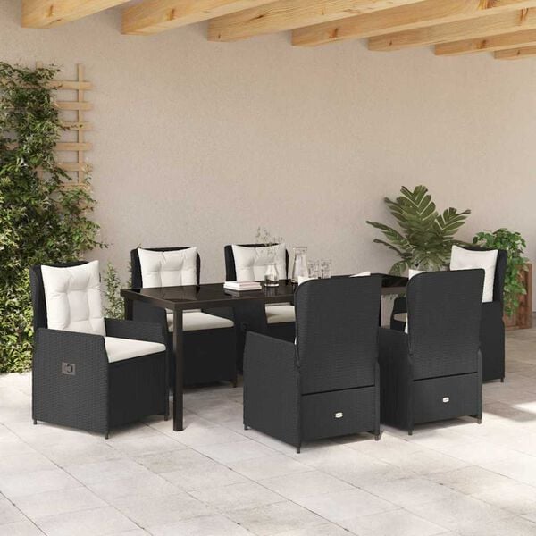 vidaXL Conjunto de Jantar para Jardim 7 pcs Preto vime PE