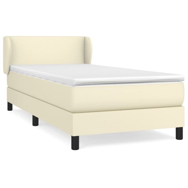 vidaXL Cama com molas/colch&atilde;o 90x200 cm couro artificial cor creme