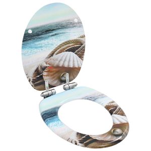 vidaXL Assento de sanita com tampa de fecho suave MDF design conchas