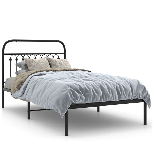 vidaXL Estrutura de cama com cabeceira 100x190 cm metal preto